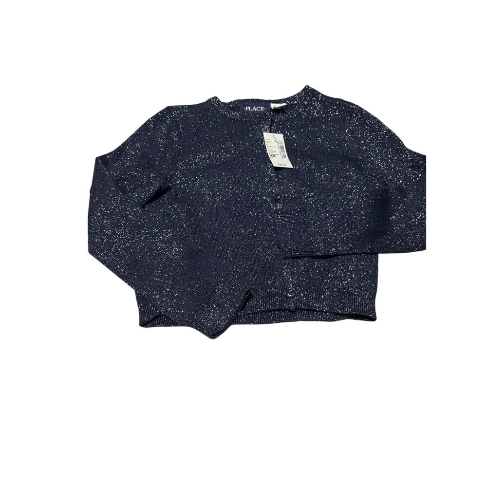 Children’s place m 7/8 blue sparkle cardigan metallic button down sweater nwt